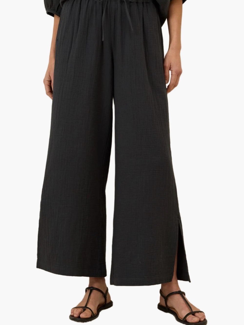 Pact Black Wide-Leg Split Hem Drawstring Pants
